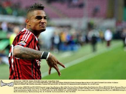 Esultanza dopo il gol di Kevin Prince BOATENG (Milan) goal celebration Milano 25 04 2012 Stadio Giuseppe Meazza Serie A 2011 2012 Football Calcio Milan Vs Genoa allexsabba