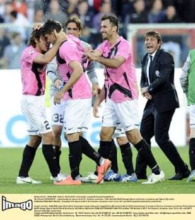 Db Cesena 25 04 2012 - campionato di calcio serie A Cesena-Juventus foto Daniele Buffa Image Sport nella foto: esultanza gol Marco Borriello 