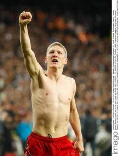 Bastian Schweinsteiger (Bayern 31) Jubel, Freude, Emotionen, Feiern, Lachen, jubelt, freuen, reisst die Arme hoch, ballt die Faust REAL MADRID - FC BAYERN MÜNCHEN Fussball UEFA Champions League, Halbfinale Rückspiel, Madrid, 25.04.2012 CL Saison 2011 2012, FCB, RM, München