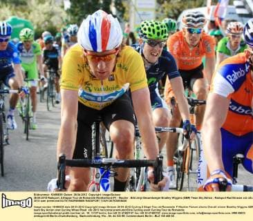 26.04.2012 Radsport, 2.Etappe Tour de Romandie Montbelliard (F) - Moutier . Bild zeigt Gesamtsieger Bradley Wiggins (GBR) Team Sky Aktion 