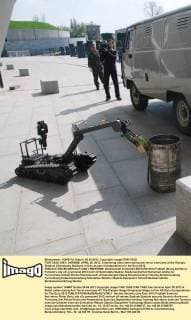 ITAR-TASS: KIEV, UKRAINE. APRIL 28, 2012. A demining robot seen during anti-terror exercises at the Olympic Stadium (Olimpiysky Stadium) in Kiev as part of preparations for the Euro 2012.  RE0FD59B