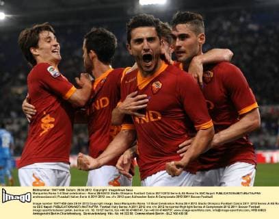 Marquinho Roma 1-0 Goal celebration - Roma 28 4 2012 Stadio Olimpico Football Calcio 2011 2012 Serie A AS Roma Vs SSC Napoli andreaxstaccioli