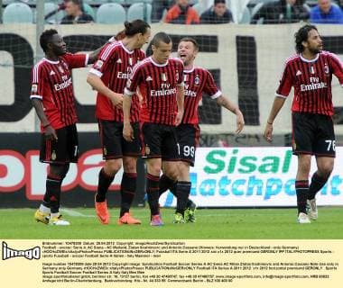 Football - soccer: Serie A, AC Siena - AC Mailand, Zlatan Ibrahimovic und Antonio Cassano (Hinweis: Verwendung nur in Deutschland - only Germany) xHOCHxZWEIx xItalyxPhotoxPressx 