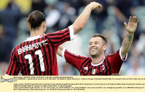 Siena 29 04 2012 - campionato di calcio serie A AC Siena - AC Mailand; Zlatan Ibrahimovic - Antonio Cassano 