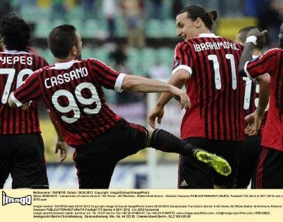 Siena 29 04 2012 - campionato di calcio serie A AC Siena - AC Mailand; Zlatan Ibrahimovic - Antonio Cassano 