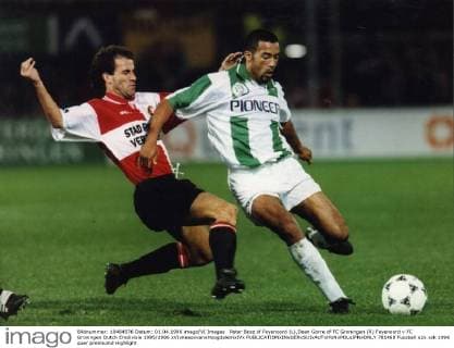 Peter Bosz of Feyenoord (L),Dean Gorre of FC Groningen (R) Feyenoord v FC Groningen Dutch Eredivisie 1995 1996 xVIxKeesxvanxHoogdalemxIVx 781468