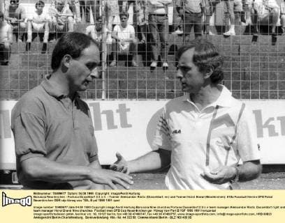 Fußball, Trainerhistorie Borussia Neunkirchen von 1920 bis heute Borussia Neunkirchen - Fortuna Düsseldorf 2:3 n.V. - Trainer Aleksandar Ristic (Düsseldorf, re.) und Trainer Horst Brand (Neunkirchen)