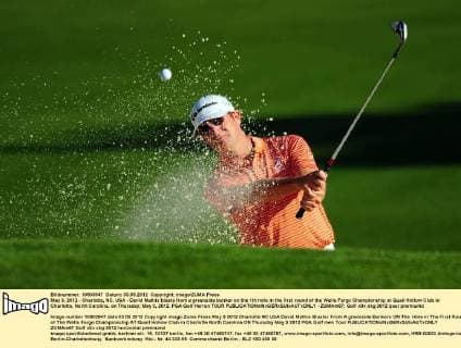 May 3, 2012 - Charlotte, NC, USA - David Mathis blasts from a greenside bunker on the 1th hole in the first round of the Wells Fargo Championship at Quail Hollow Club in Charlotte, North Carolina, on Thursday, May 3, 2012. PGA Golf Herren TOUR - ZUMAm67
