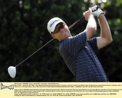 May 3, 2012 - Charlotte, NC, USA - John Senden watches his tee shot on the 11th hole in the first round of the Wells Fargo Championship at Quail Hollow Club in Charlotte, North Carolina, on Thursday, May 3, 2012. PGA Golf Herren TOUR - ZUMAm67