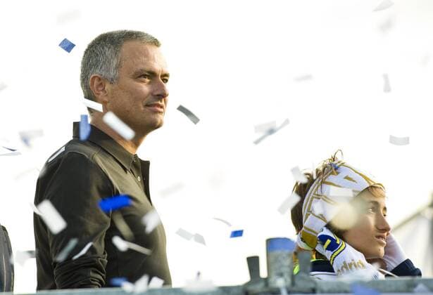 Real Madrid C.F. celebrating 32 th Liga championship victory in Cibeles, Madrid, Spain, 03 05 2012 Jose Mourinho, coach and manager of Real Madrid C.F., with his son Jose Mario jr. during the celebration 