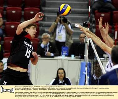 08.05.2012 Sofia(Bulgaria) FIVB olympic games qualifiers for Europe men s volleyball Germany-Slovakia Max Günthör(L) Germany :Stringer in cooperation with 