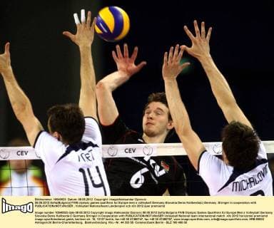 08.05.2012 Sofia(Bulgaria) FIVB olympic games qualifiers for Europe men s volleyball Germany-Slovakia Denis Kaliberda(c) Germany :Stringer in cooperation with 
