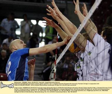 09.05.2012 Sofia(Bulgaria) European olympic games qualifiers men s volleyball Germany-Finnland Olli Kunnari(L) Finnland :Stringer in cooperation with 