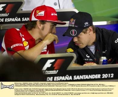 10-05-12 MONTMELO BARCELONA CIRCUITO DE CATALUNYA, Pressekonferenz Formel 1; FERNANDO ALONSO FERRARI SEBASTIAN VETTEL RED BULL - xFERNANDOxZUERASx 
