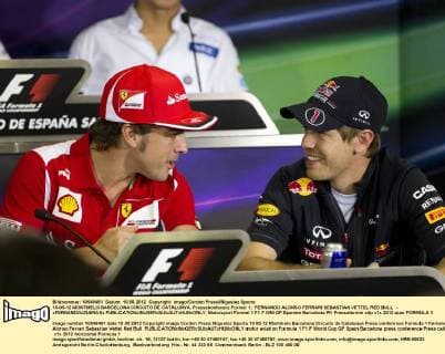 10-05-12 MONTMELO BARCELONA CIRCUITO DE CATALUNYA, Pressekonferenz Formel 1; FERNANDO ALONSO FERRARI SEBASTIAN VETTEL RED BULL - xFERNANDOxZUERASx 
