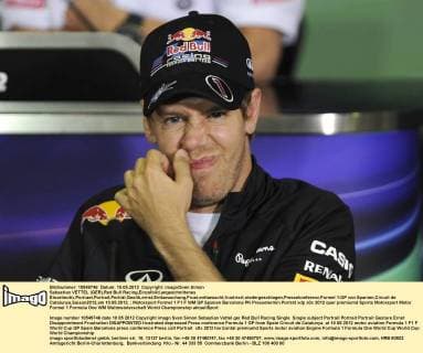 Sebastian VETTEL (GER),Red Bull Racing,Einzelbild,angeschnittenes Einzelmotiv,Portraet,Portrait,Porträt,Gestik,ernst,Enttaeuschung,Frust,enttaeuscht,frustriert,niedergeschlagen,Pressekonferenz,Formel 1:GP von Spanien,Circuit de Catalunya,Saison2012,am 10.05.2012.