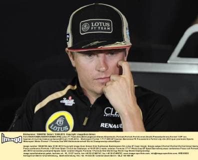 Kimi RAIKKONEN,RAEIKKOENEN (FIN),Lotus F1 Team,Einzelbild,angeschnittenes Einzelmotiv,Portraet,Portrait,Porträt,ernst,Gestik.Pressekonferenz,Formel 1:GP von Spanien,Circuit de Catalunya,Saison2012,am 10.05.2012.