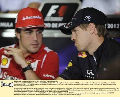 v.li:Fernando ALONSO (ESP),Ferrari,Sebastian VETTEL (GER),Red Bull Racing,Pressekonferenz,Formel 1:GP von Spanien,Circuit de Catalunya,Saison2012,am 10.05.2012.
