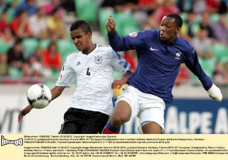 10.05.2012 Ljubljana(Slovenia) Germany-France UEFA U17 European Championship men s football Anthony Martial(r) France and Kevin Akpoguma(L) Germany : 