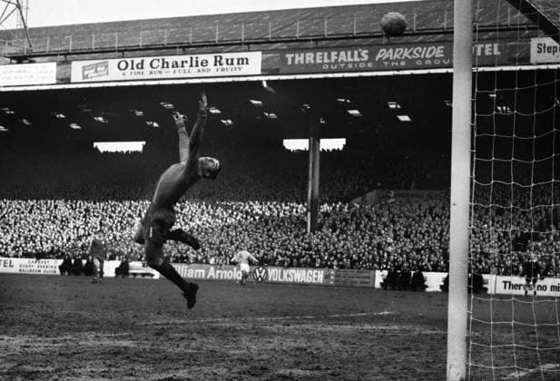 Football : Manchester City v Leicester City 17 02 1968 Peter Shilton - Leicester City Goalkeeper foils city again with another great save, to keep the game at 0 - 0 