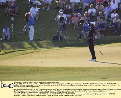May 11, 2012 - Vedra Beach, Florida, U.S. - TIGER WOODS reacts to missing a putt on the 18th green during round 2 of THE PLAYERS Championship held at THE PLAYERS Stadium course at TPC Sawgrass in Ponte Vedra Beach. Golf 2012 - THE PLAYERS Championship Round 2  - ZUMAr11