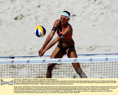 May 12, 2012; Beijing, CHINA; Sanne Keizer Marleen Van Iersel of Netherlands rebounded to hold off 21st seeds Holtwick Semmler of Germany 21-14, 24-26 and 16-14 Saturday afternoon to take home the bronze medal and wrap up the trip to China with two straight top four finishes. China Sports 2012: FIVB Beach Volleyball SWATCH World Tour MAY 12  - ZUMAc10