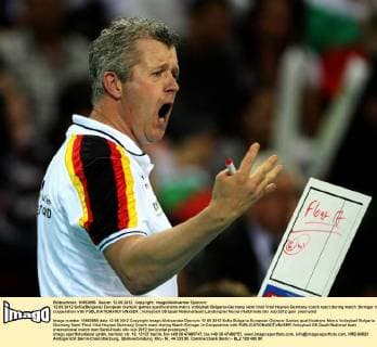 12.05.2012 Sofia(Bulgaria) European olympic games qualifications men s volleyball Bulgaria-Germany semi final Vital Heynen Germany coach react during match :Stringer in cooperation with 