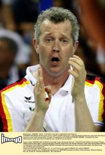 12.05.2012 Sofia(Bulgaria) European olympic games qualifications men s volleyball Bulgaria-Germany semi final Vital Heynen Germany coach react during match :Stringer in cooperation with 