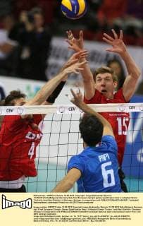 13.05.2012 Sofia(Bulgaria) Germany-Italy final European olympic games qualification men s volleyball Simon Tischer(L) and Max Günthör (r) Germany :Stringer in cooperation with 