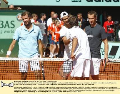 Novak Djokovic (SER) Julien Benneteau (FRA) Mats Wilander (SUE) Andy Murray (GBR) TENNIS : Roland Garros - Exhibition - 26 05 2012 - GwendolineLeGoff Panoramic 