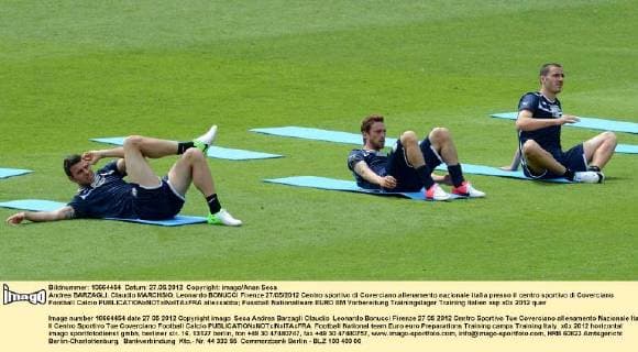Andrea BARZAGLI, Claudio MARCHSIO, Leonardo BONUCCI Firenze 27 05 2012 Centro sportivo di Coverciano allenamento nazionale italia presso il centro sportivo di Coverciano Football Calcio allexsabba