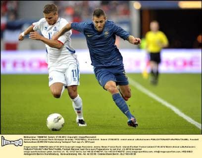 Jeremy Menez (France) Rurik Gislajson (Islande) FOOTBALL: Frankreich - Island. 27 05 2012 - match amical xJBxAutissierx 