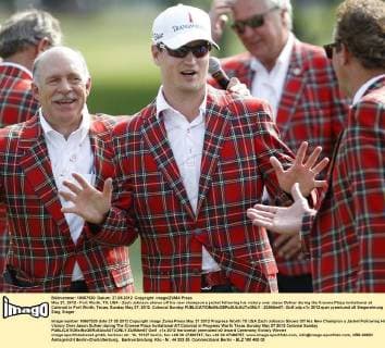 May 27, 2012 - Fort Worth, TX, USA - Zach Johnson shows off his new champion s jacket following his victory over Jason Dufner during the Crowne Plaza Invitational at Colonial in Fort Worth, Texas, Sunday May 27, 2012. Colonial Sunday - ZUMAm67