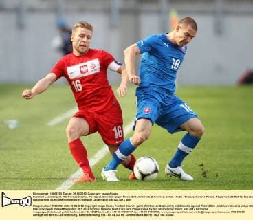 Fussball Laenderspiel. Wörthersee Stadion. Testspiel. Slowakei gegen Polen. Erik Jendrisek, (Slowakei), Jakub - Kuba - Blaszczykowski (Polen). Klagenfurt, 26.5.2012