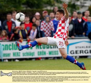 Testspiel NEUBERG, 28.MAI.12 - FUSSBALL - IFCS, Trainingslager Nationalmannschaft Kroatien, Vorbereitung auf die UEFA Europameisterschaft 2012 , EURO 2012, Freundschaftsspiel, Kroatien vs Thermenauswahl Neuberg. Bild zeigt Ivo Ilicevic (CRO). 