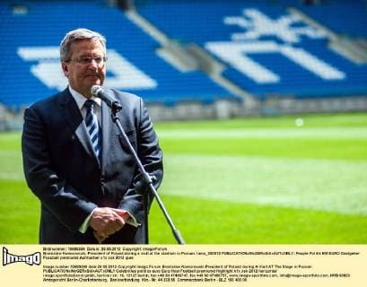 Bronislaw Komorowski, President of Poland during a visit at the stadium in Poznan. lama_290512 