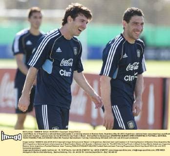 Lionel Messi (L) of Argentina s national team participates in a training session in Buenos Aires, Argentina, May 29, 2012. Argentina s national team was preparing a qualification match with Ecuador s national team for the 2014 World Cup finals in Brazil. (Xinhua Martin Zabala) (jyc) ARGENTINA-BUENOS AIRES-ARGENTINA S FOOTBALL NATIONAL TEAM-TRAINING 