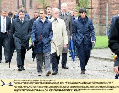 01.06.2012 - MEMBERS OF GERMAN NATIONAL TEAM DURING THE VISIT IN FORMER NAZI CAMP IN AUSCHWITZ - HERIBERRT BRUCHHAGEN, PHILIPP LAHM, JOACHIM LÖW -  0J4057
