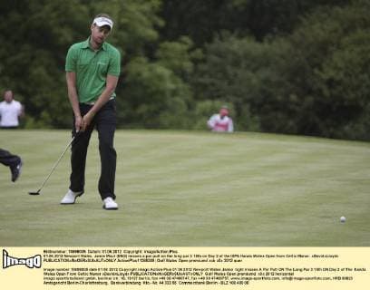 01.06.2012 Newport Wales. Jamie Moul (ENG) misses a par putt on the long par 3 15th on Day 2 of the ISPS Handa Wales Open from Celtic Manor. xDavidxLloydx  ActionPlus11285309