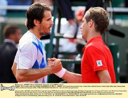 TENNIS - ATP, French Open 2012 PARIS,FRANKREICH,02.JUN.12 - TENNIS - ATP Tennis Herren World Tour, Grand Slam, Roland Garros, French Open. Bild zeigt Tommy Haas (GER) und Richard Gasquet (FRA). 