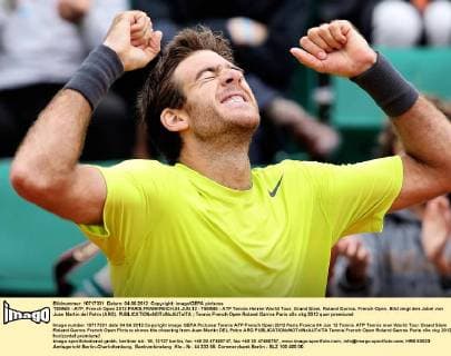 TENNIS - ATP, French Open 2012 PARIS,FRANKREICH,04.JUN.12 - TENNIS - ATP Tennis Herren World Tour, Grand Slam, Roland Garros, French Open. Bild zeigt den Jubel von Juan Martin del Potro (ARG). 