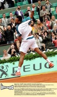 PARIS, June 4, 2012 -- Jo-Wilfried Tsonga of France celebrates after the 4th round match of men s singles at the French Open tennis tournament in Paris, France, June 4, 2012. 