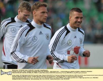GDANSK 04.06.2012 FIRST TRAINING IN GDANSK PRACTICE GERMANY - UEFA EURO 2012 -- LUKAS PODOLSKI, ANDRE SCHÜRRLE, BENEDIKT HÖWEDES -  20120604_PF_PM025