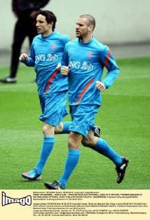 MARK VAN BOMMEL - RON VLAAR CRACOW 05.06.2012 FOOTBALL EURO 2012 OFFICIAL TRAINING SESSION OF NETHERLANDS NATIONAL TEAM  120605MIN008