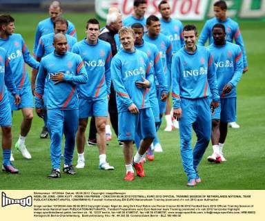 NIGEL DE JONG - DIRK KUYT - ROBIN VAN PERSIE CRACOW 05.06.2012 FOOTBALL EURO 2012 OFFICIAL TRAINING SESSION OF NETHERLANDS NATIONAL TEAM  120605MIN018