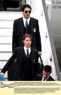 RICCARDO MONTOLIVO GIANLUIGI BUFFON CRACOW 05.06.2012 FOOTBALL CRACOW BALICE POLISH AIRPORT ARRIVING OF THE NATIONAL TEAM OF ITALY FOR TRAINING CAMPS IN POLAND DURING THE EURO 2012 -  120605MIN113