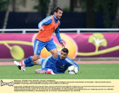 LEGIONOWO 05.06.2012 -- GREECE NATIONAL FOOTBALL TEAM TRAINING GEORGIOS KARAGOUNIS KONSTANTINOS KATSOURANIS -  0S3G0823