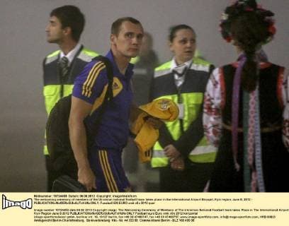 The welcoming ceremony of members of the Ukrainian national football team takes place in the International Airport Biryspil, Kyiv region, June 6, 2012 - 