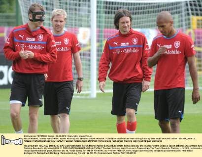 Michal Kadlec, Tomas Hübschman, Tomas Rosicky and Theodor Gebre Selassie - Czech national soccer team during training session in Wroclaw. 06.06.12 KUBA_060612 