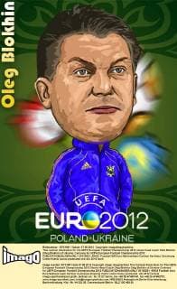 This cartoon illustration for the UEFA European Football Championship 2012 shows head coach Oleh Blokhin (Oleg Blokhin) of Ukraine. Cartoons for UEFA European Football Championship 2012  20120521_40433